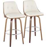 Gianna Swivel Bar Stool in Walnut Wood & Cream Leatherette with Chrome Footrest (Set of 2)